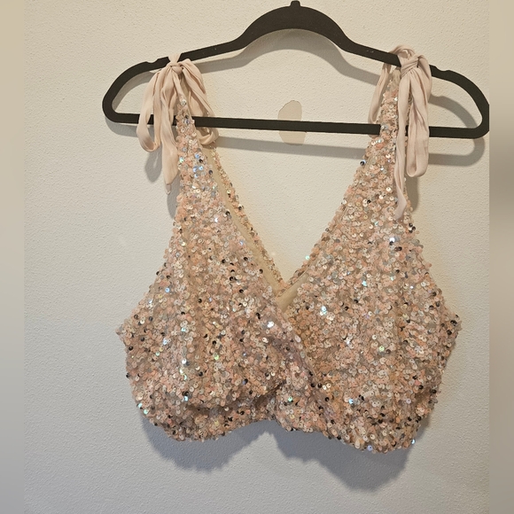 Free People Sequin Big Night Crop Top Small - Picture 2 of 6